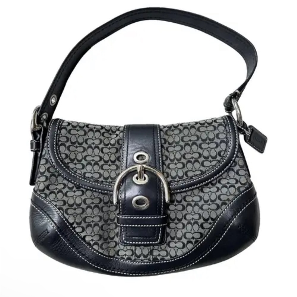 Coach Vintage Soho Black Leather and Signature C Canvas Shoulder/Tote Bag